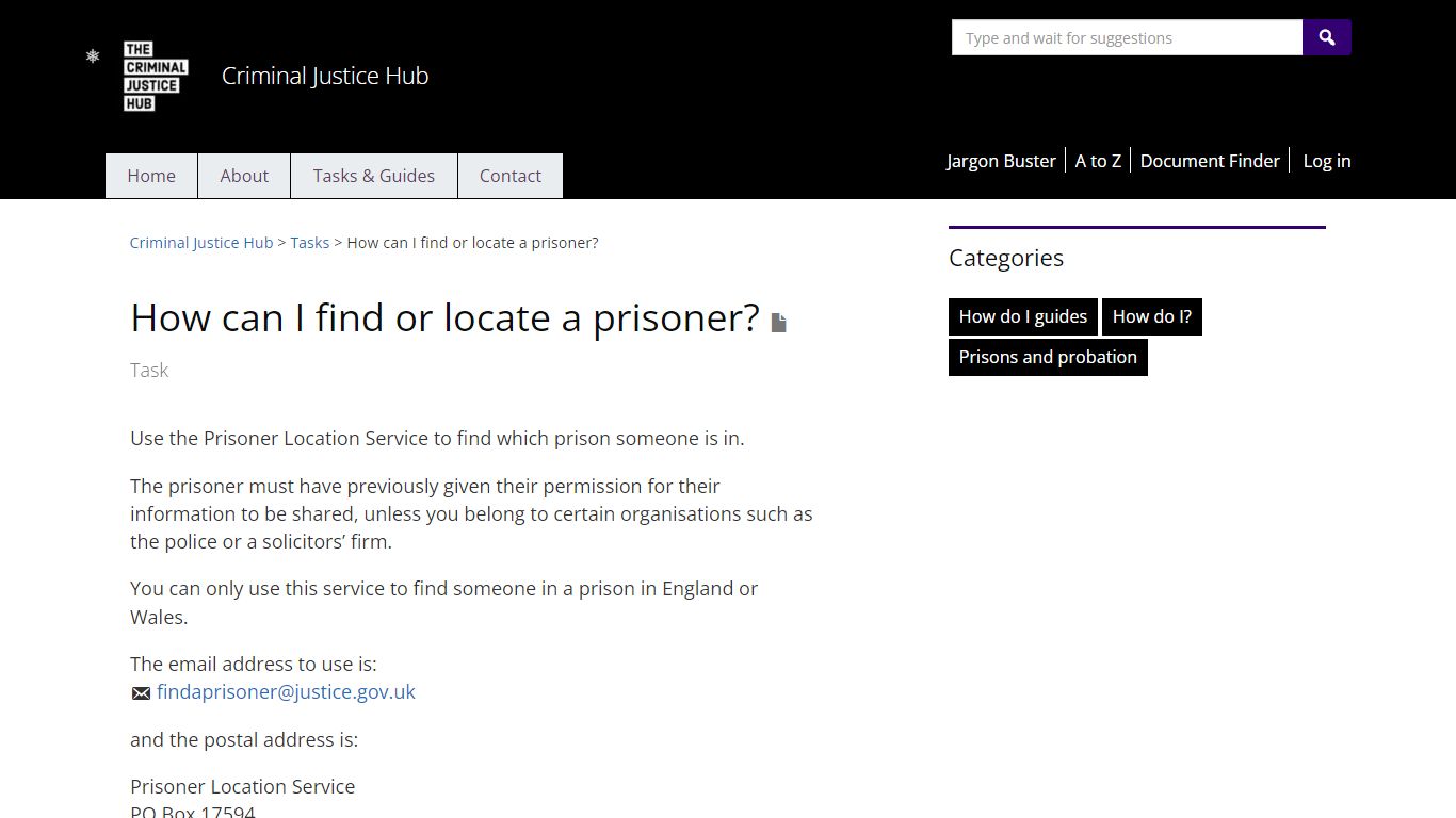 How can I find or locate a prisoner? | Criminal Justice Hub